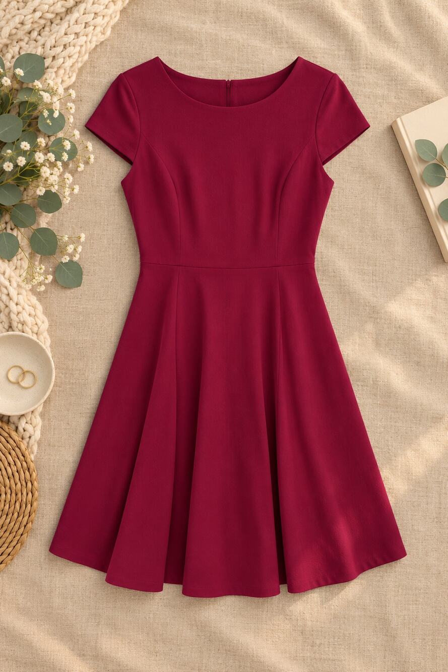 Dress the Population Livia Garnet Red Fit & Flare Midi Dress Romantic Size S